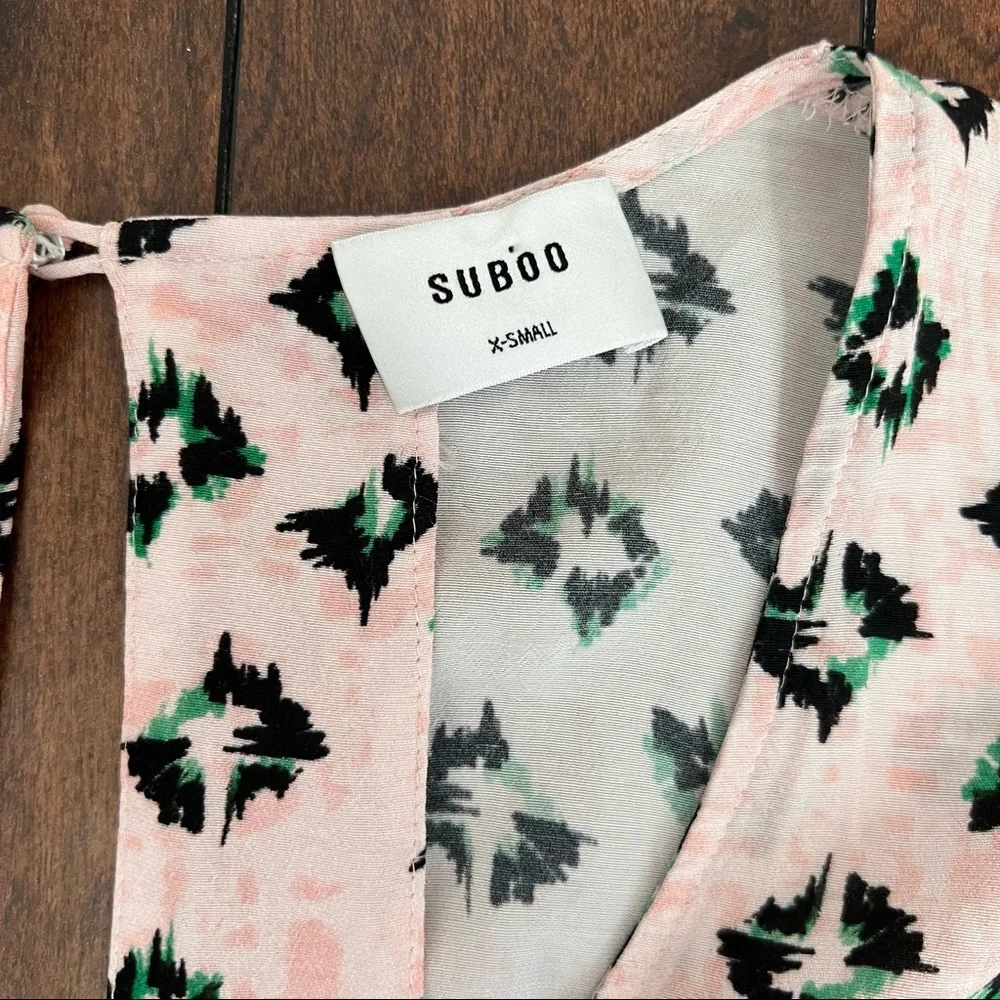 Revolve Suboo Pink & Green Ikat Wrap Cutot Midi Dress - Picture 4 of 11